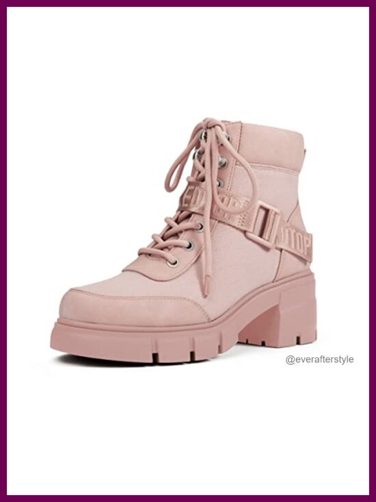Shoes - Women's Combat Boots Chunky Lug Sole Lace-Up Ankle Bootie with Canvas and PU